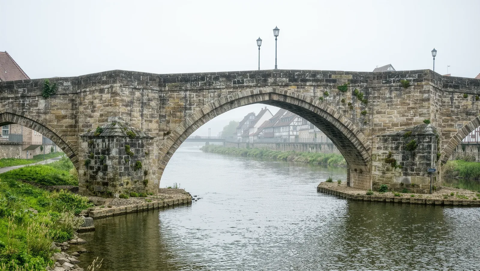 Symbolbild mittelalterliche Steinbrücke über einen Fluss